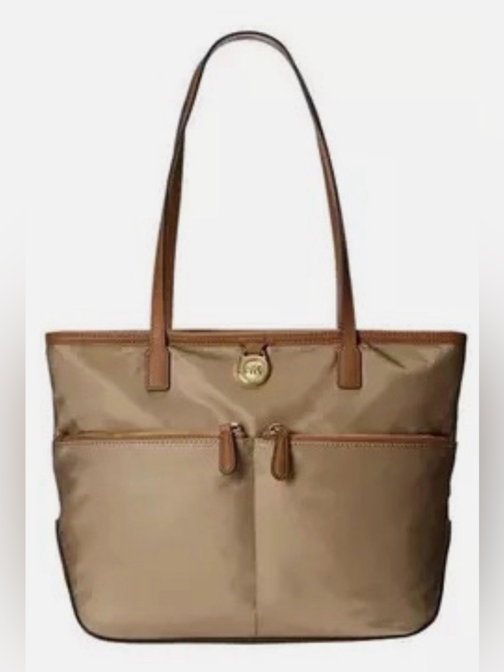 MK Dusk Kempton Medium Tote Bag Khaki Nylon Leather Trim